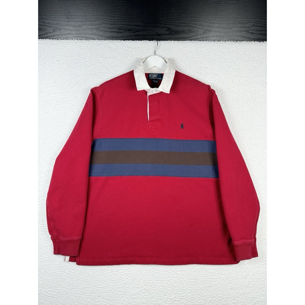 Vintage RALPH LAUREN Rugby Polo Striped - Men's Large - Red Blue